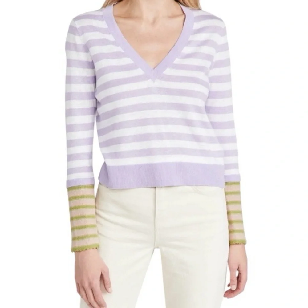 NWT Veronica Beard Florrie Striped Linen Blend Pullover Sweater